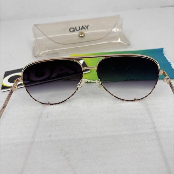 Quay High Key Mini 1212 Sunglasses Gold Tone Tortoise Aviator Polarized Womens - Picture 3 of 8